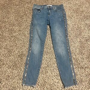 ZARA Distressed Skinny Jeans with Metallic Side Stripe Detail Medium Wash Size 8